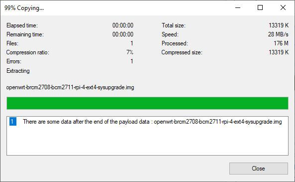 7zip image extraction error message