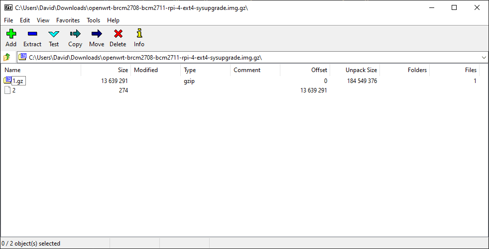 7zip program window in parser mode