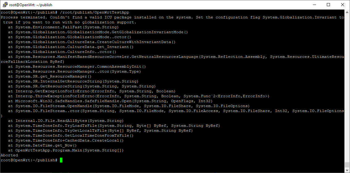 Different error output from running our program on OpenWRT