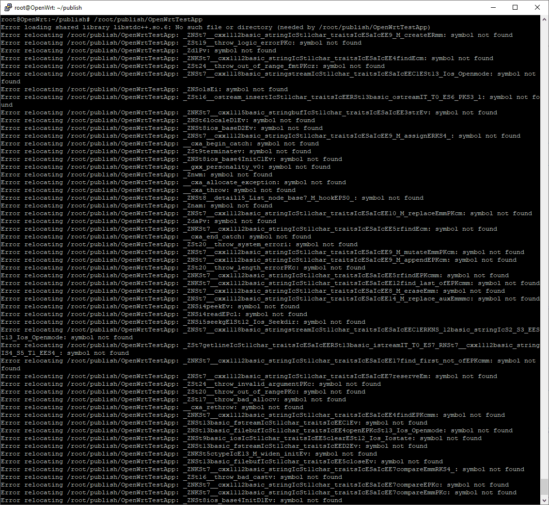 Error output from running our program on OpenWRT