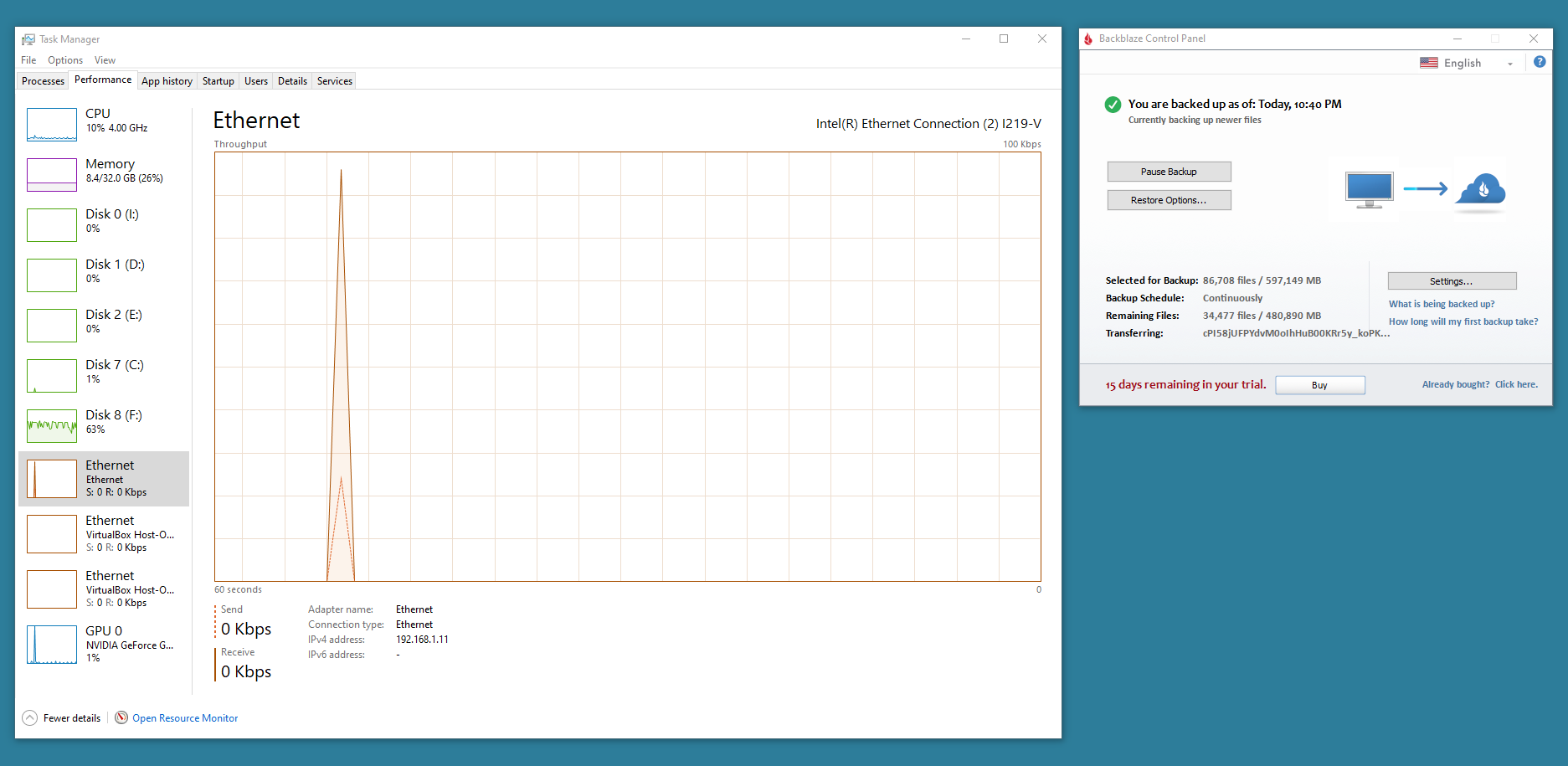 Viewing the backup inherit progress in the Backblaze GUI