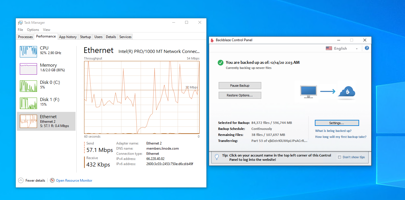 Viewing backup progress in the Backblaze GUI